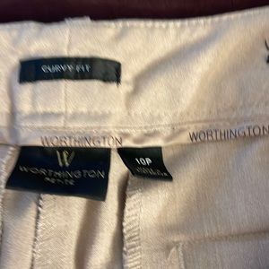 Worthington, tan dress pants, size 10p, with a curvy fit.